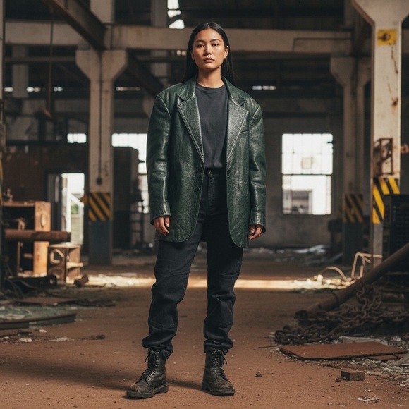 Rickie Freeman for Teri Jon Jackets & Blazers - Vintage Rickie Freeman for Teri Jon Dark Gray‎ Button Up Leather Jacket. Size 12